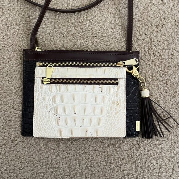 Brahmin Crossbody Wallet Purse Bag Brown Creme Croc Embossed - Picture 5 of 9